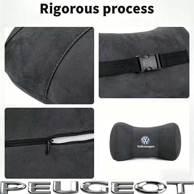 Suede Headrest Car Breathable Memory Foam Neck Pillow For VW Jetta Golf Passat Polo CC Tiguan Arteon Touareg Taigo Caddy Hub Cap EF1