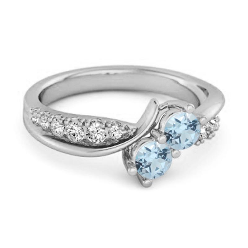 

Blue Topaz Twin Stone Pavé Bypass Ring - Sterling Silver 11.5 біле золото кольору