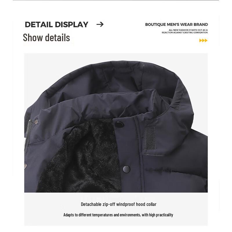 ROMON Men's Winter Plush Lined Mid-Length Hooded Padded Jacket