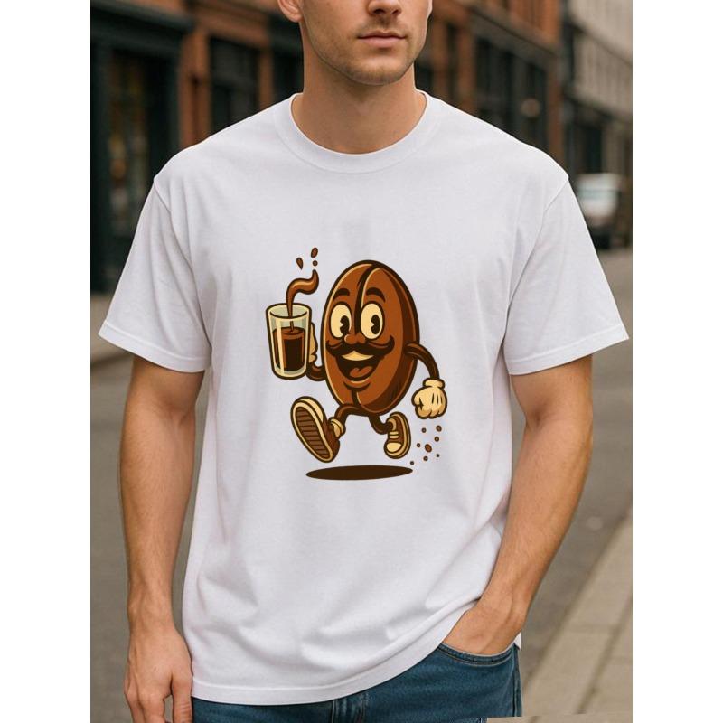 

Casual Cartoon Coffee Bean for Man Men s Printed Short-sleeved T-shirt, Loose Round-neck Comfortable and Unique T-shirt , Regular Sports T-shirt S белый