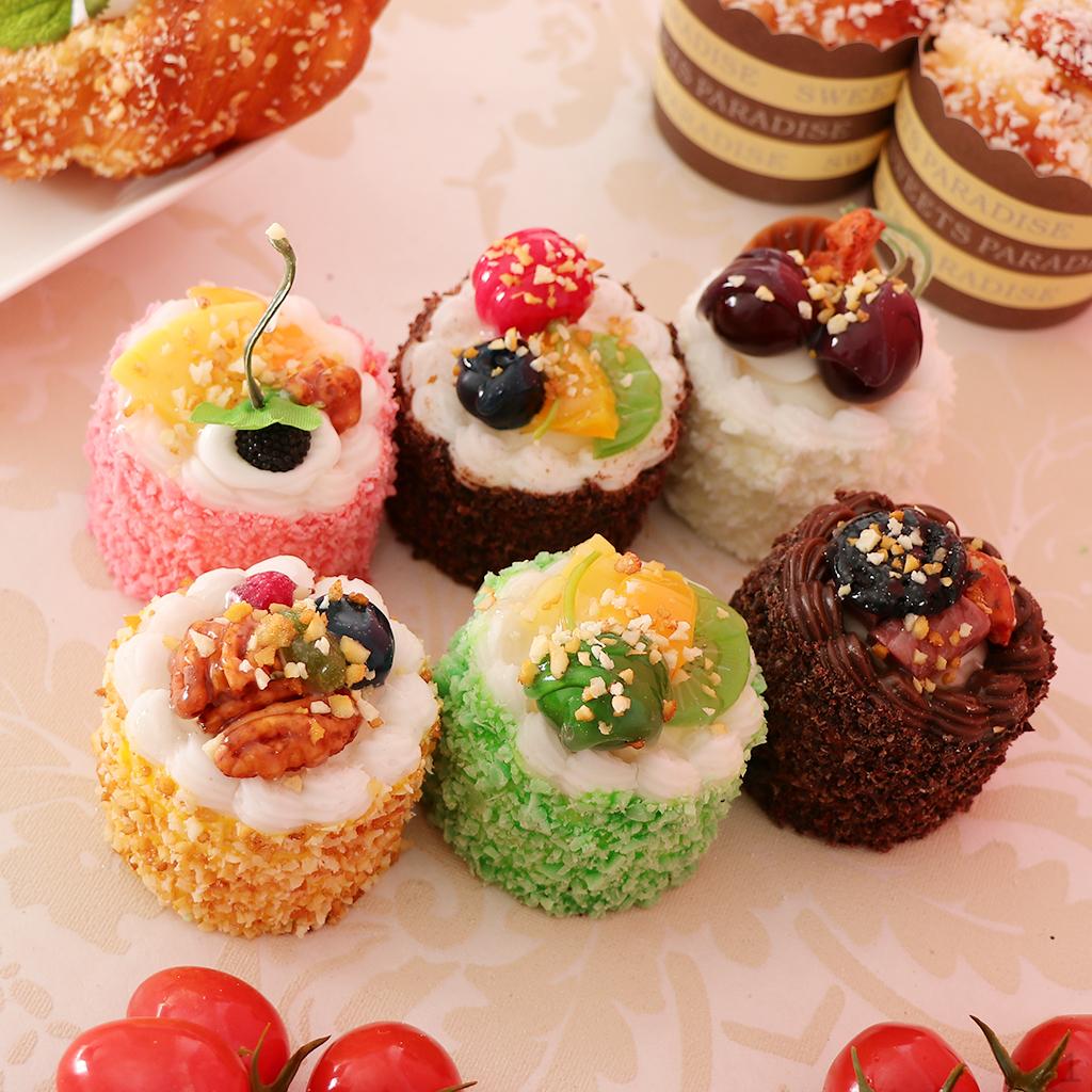 6Pcs Artificial Mixed Sprinkle Cake Model Realistic Food Cupcake Bread,Home Staging Equipment Crafts