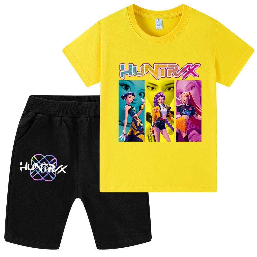 WA1236 Kids Boys Girls Kpop Rumi Zoey Mira Print Short Sleeves T-shirt Shorts Pants Sets
