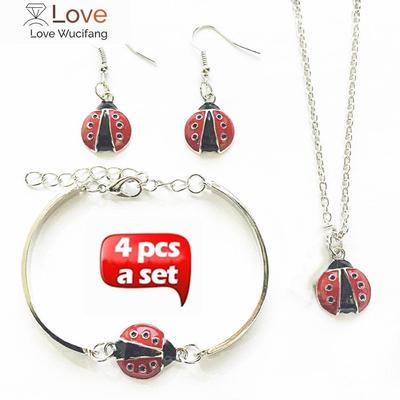 4pcs Women Girl Fashion Ladybug Set Insect Pendant Ear Stud Earrings Bracelet Necklace Jewelry New Chic