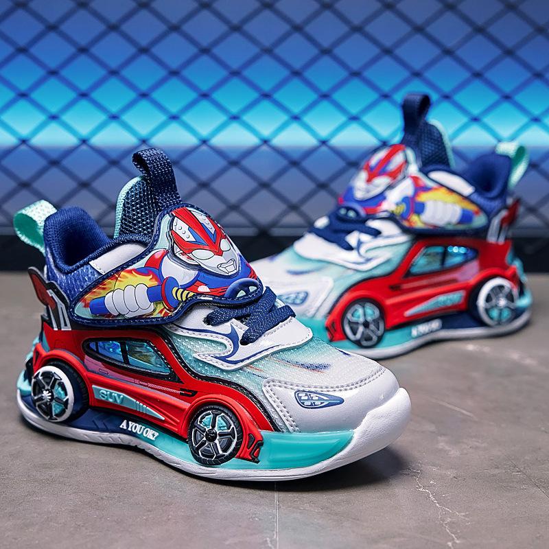 Boys Shoes Spring 2025 Children's Sports Car Light Shoes Fried Street Boys Sports Trend Shoes Soft Sole Ultraman Classmate