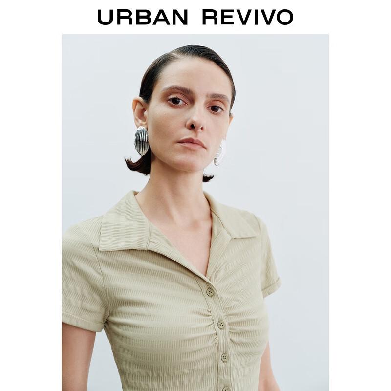 UR 2025 Autumn Women's Pleated Slim Lapel T-shirt