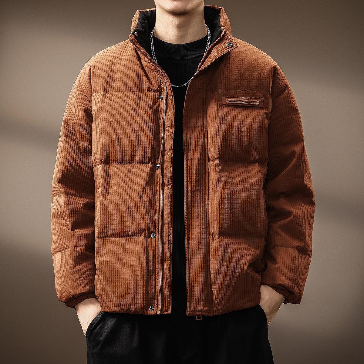 Premium Men s Winter Stand Collar Waffle Pattern Down Jacket XL (150-170 jin)