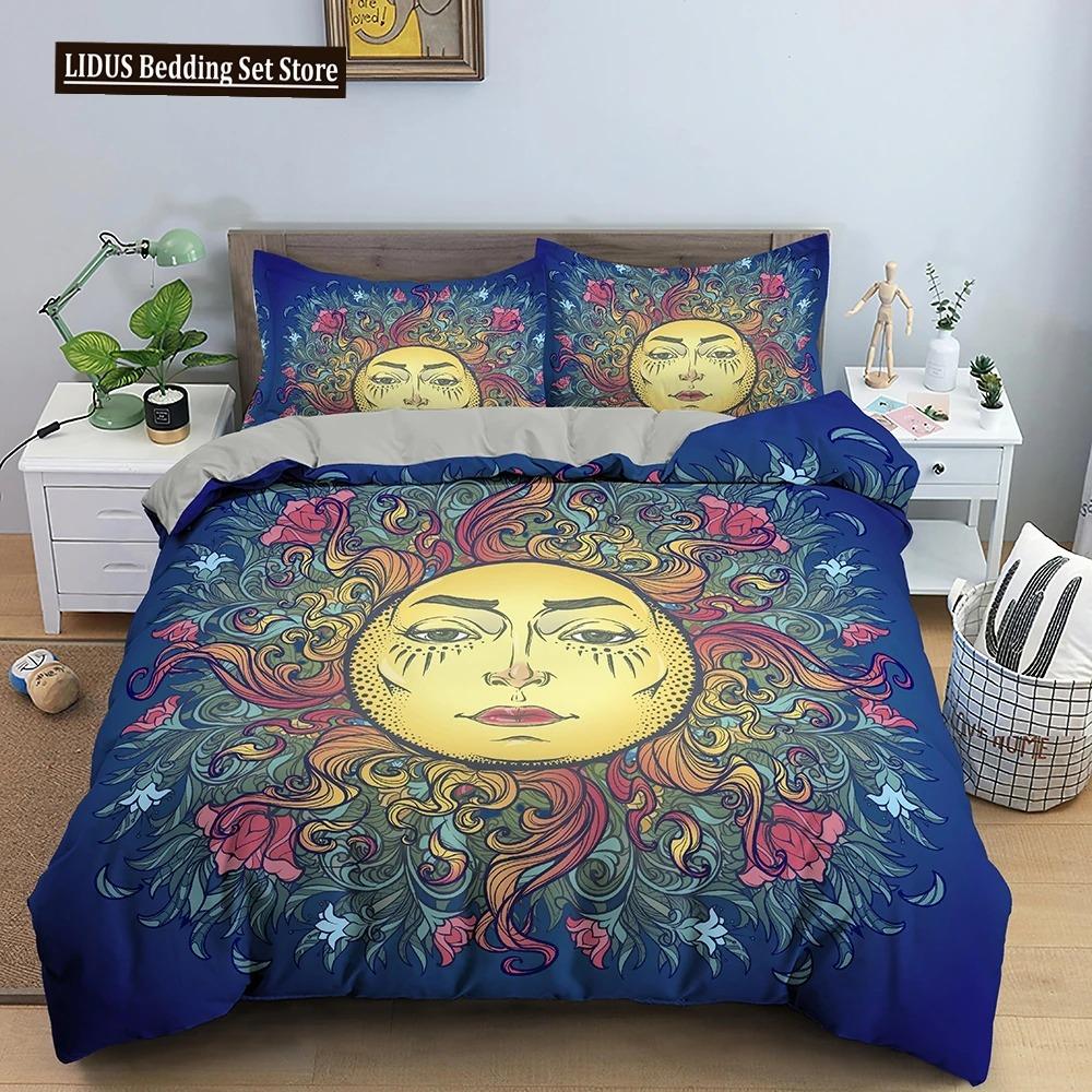 Zestaw poszwy na kołdrę Złote Słońce i Księżyc Boho Tajemniczy Kolor Dekoracja Domu Zestaw Pościeli Dorośli Prezenty Z Zamkiem Błyskawicznym Dekoracyjny Pokrowiec na Kołdrę