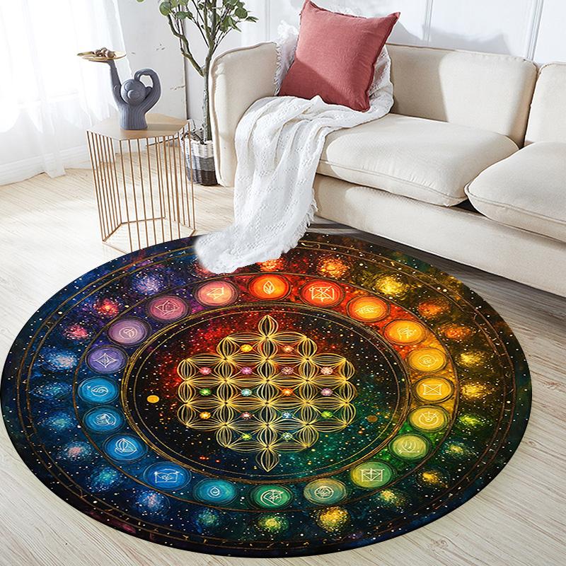 Chakra Round Area Rug,Carpet Rug for Living Room Bedroom Sofa Playroom Decor,Non-slip Floor Mat