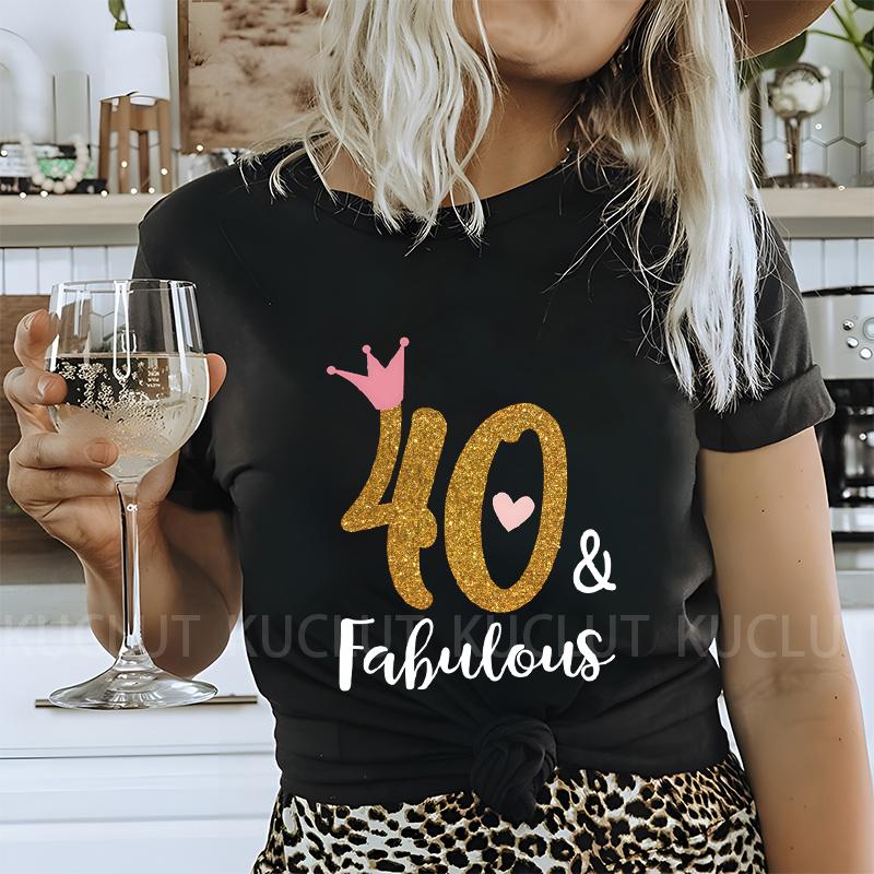 Women T-shirt 40th Fabulous Tees Ladies 40th Birthday Queen Party Shirt Fashion Graphic Tops Casual Aesthetic Female Clothing