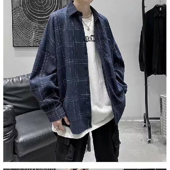 Casual Men'S Shirt Ins Trendy Loose And Versatile Plaid Long Sleeved Autumn Shirt Jacket