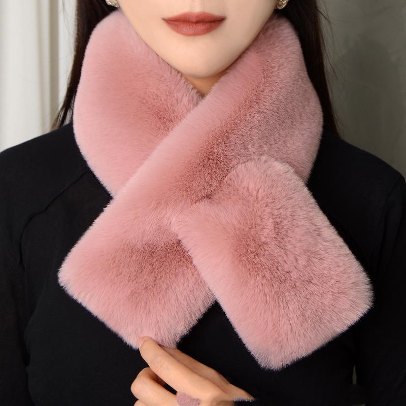 Luxury Winter Warm Faux Fur Rabbit Fur Scarf Double Sided Plush Thickened Fur Warm Hundred With Female Students Scarf Fur Collar
