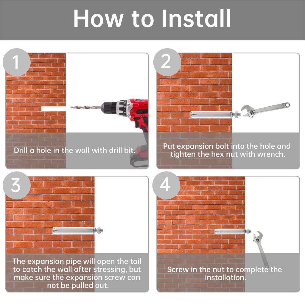 7 Stück M12x120mm 304 Edelstahl Schwerlast-Expansionsbolzen - Sechskopf Betonanker-Set für Wand/Mauerwerk, Korrosionsbeständig Außen