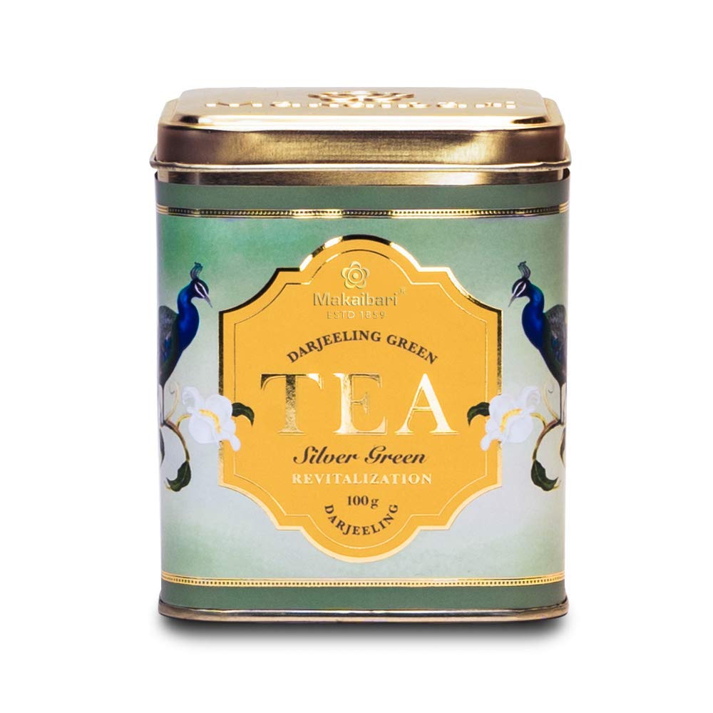 Makaibari Silver Green Darjeeling Green Tea & Summer Solstice Muscatel Darjeeling Black Tea Tin Caddy | 100 Gm X 2| Single Estate Loose Leaf Tea