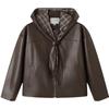 TonLion Women's PU Leather Jacket with Removable Hood