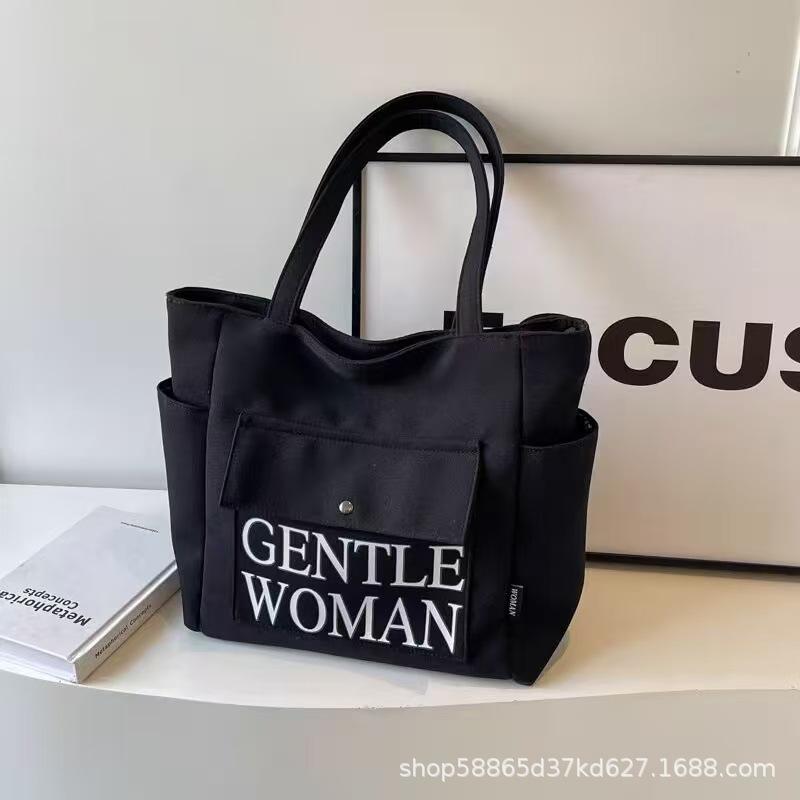 

Large capacity canvas bag women s 2026 new tote bag casual versatile student class shoulder commuting tote bag чёрный