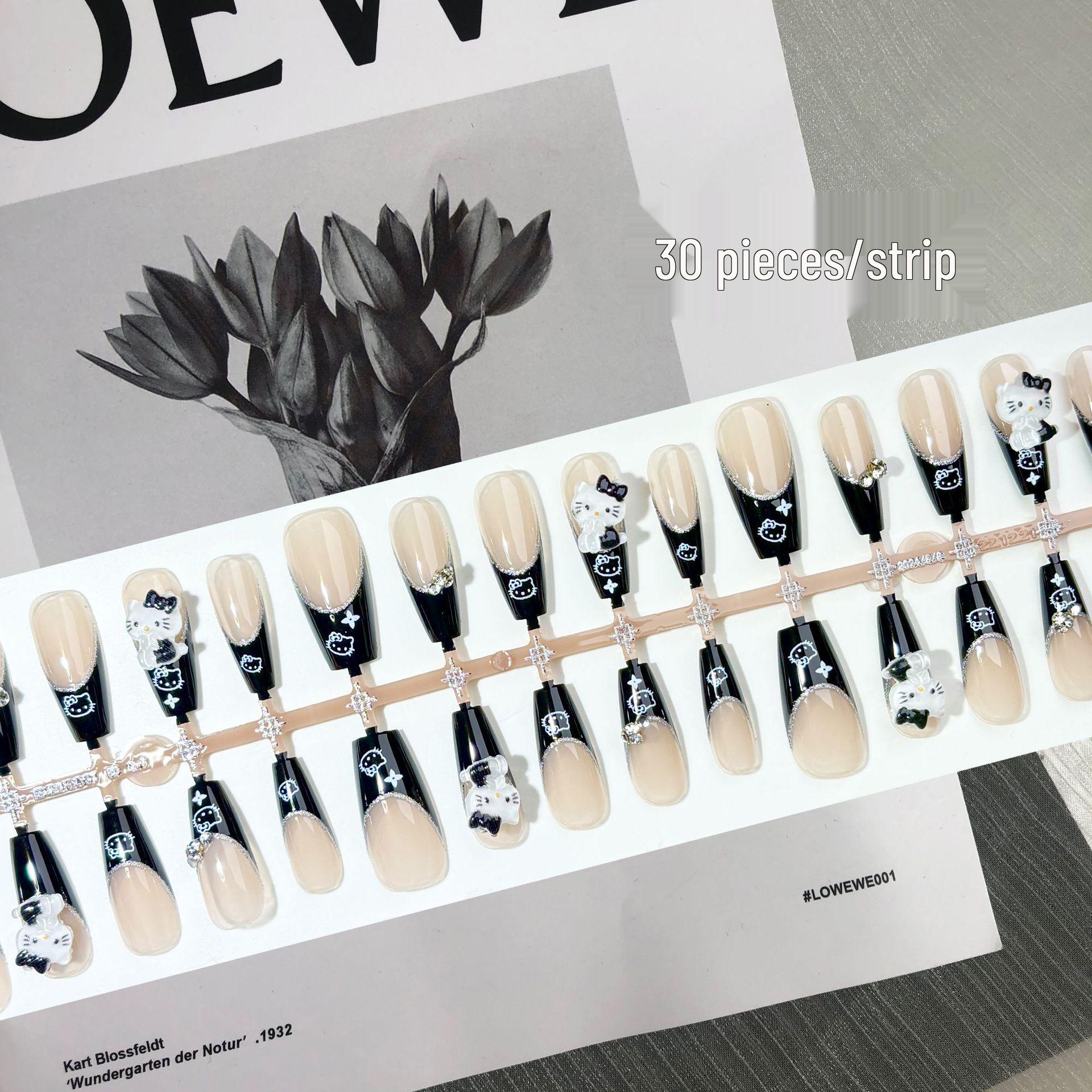 

French Black KT Press-On Nails: Gentle, Sophisticated Manicure Patches for Spring/Summer.