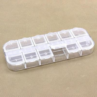 Boîte en plastique PP transparent à 12 compartiments avec couvercles individuels pour capsules d'ongles, outils de bricolage