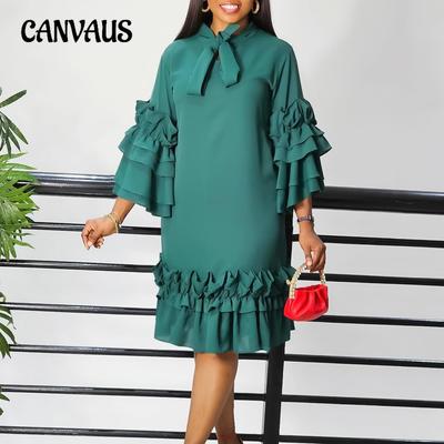 Spring and Summer Women's Dress Fashion Casual Style Ruffle Flared Sleeve Plus Size Dresses