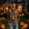 Men's Long Sleeve Button-Down Halloween Print Shirt for Casual Party Wear