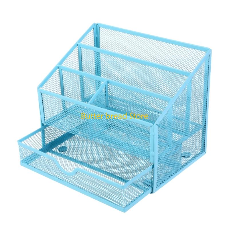 

W89C 5 Compartments Desk Organiser File Letter Tray with Drawer Multifunction Pen Organiser Case for Office Desk Management синій