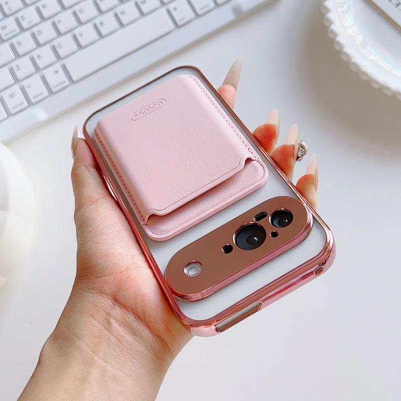 Clear Wireless Charge Magnetic Case For Google Pixel 9 Pro XL 9A 8A 7A PU Leather Card Holder Shockproof Lens Protection TPU Phone Cover