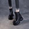 Johnature Round Toe Thick Soled Short Boots Genuine Leather High Heels Vintage Women's Platform Boots