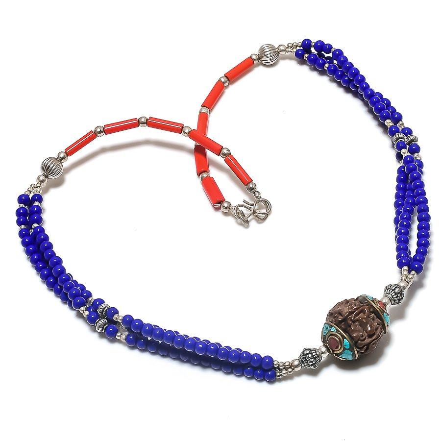 Natural Tibetan Turquoise, Lapis 925 Sterling Silver Jewelry Necklace 18  NN-243