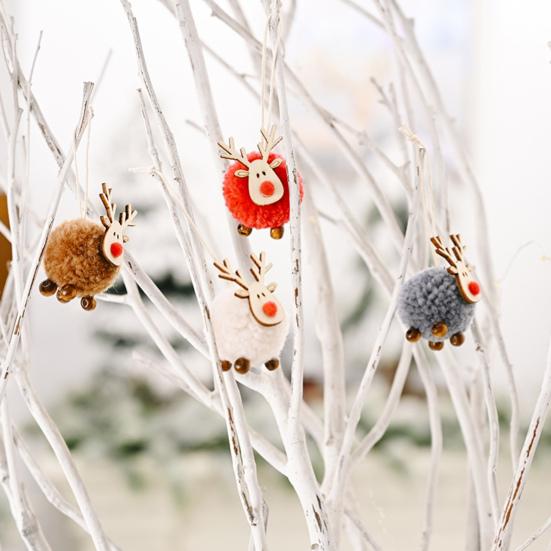 2Pcs/Set Felt Fawn Pendant Plush Doll Lovely Easy-cleaning Colorful Christmas Tree Elk Stuffed Toy for Gift