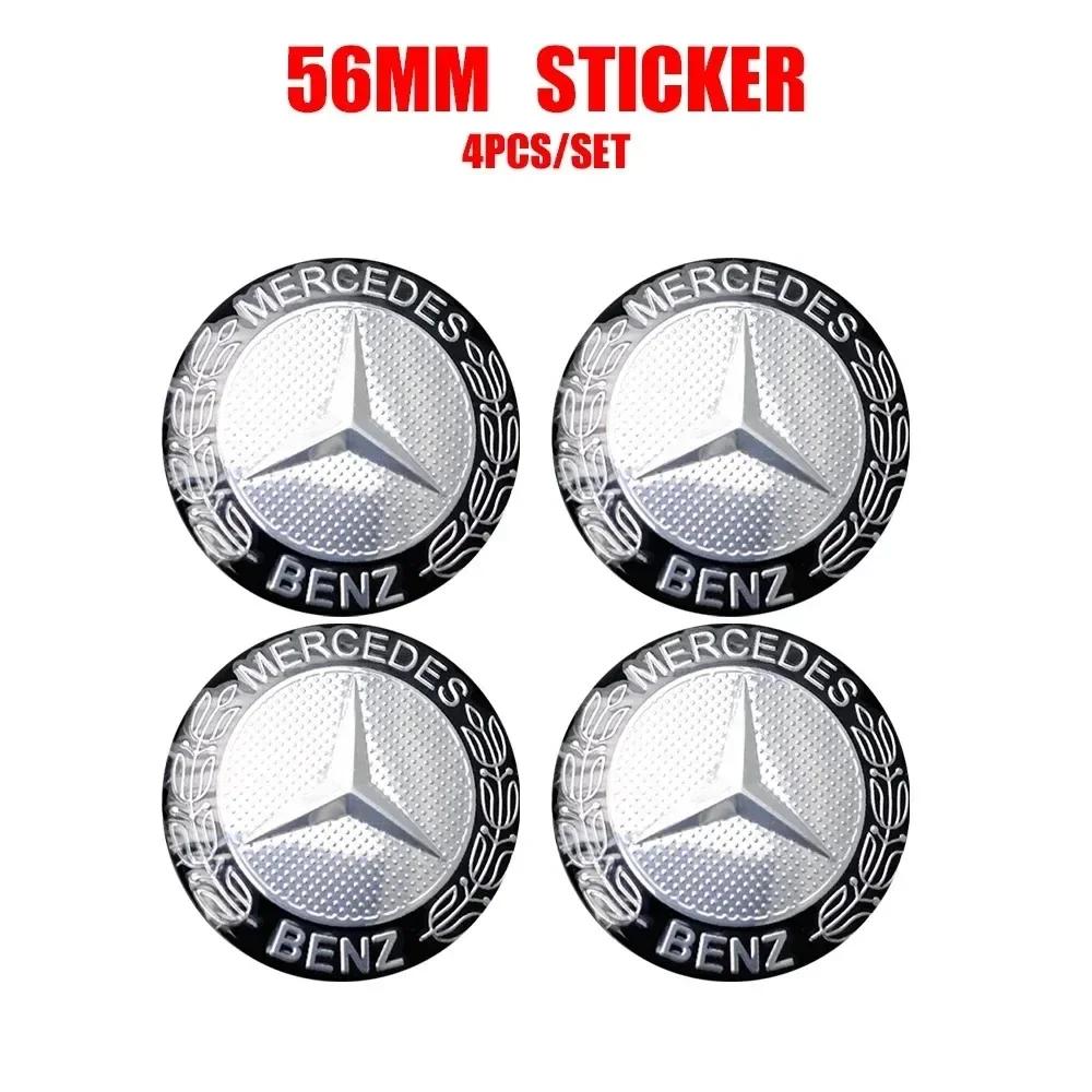4 Peças 56mm Adesivos de Calota Central de Roda com Logotipo de Carro Acessórios de Alumínio Para Mercedes Benz Amg W205 W211 W204 W212 W213 W203 W176 W221