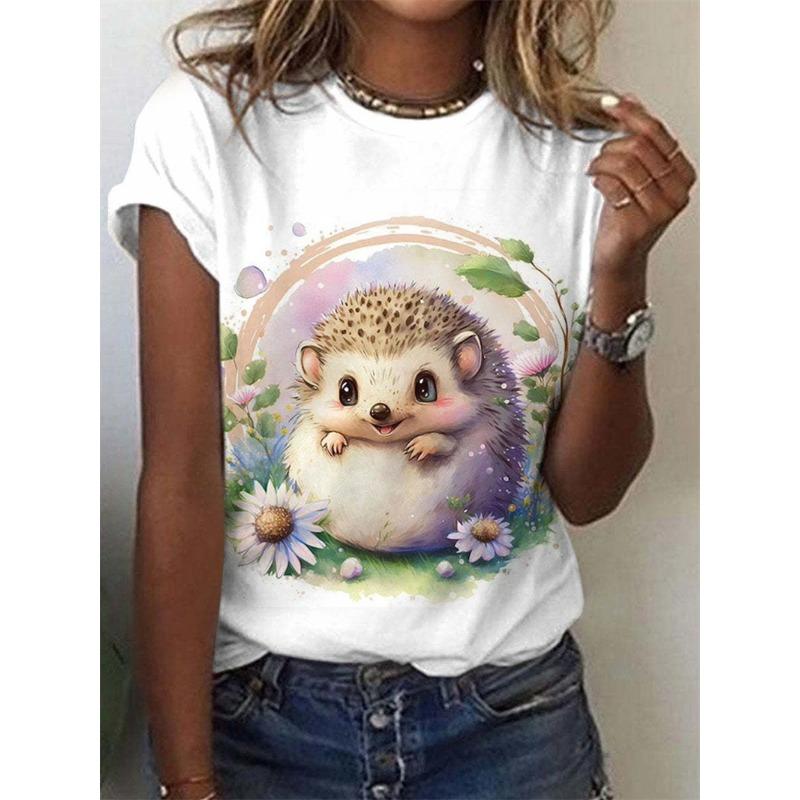 Casual Simple Top Fashion Printed Crew Neck Short Sleeves Loose Sleeves T-Shirts Women’s 6XL