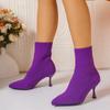 Women Elastic Sock Boots Autumn Stiletto High Heels Knitted Ankle Boots Woman Slip-On Pointed Toe High-heeled