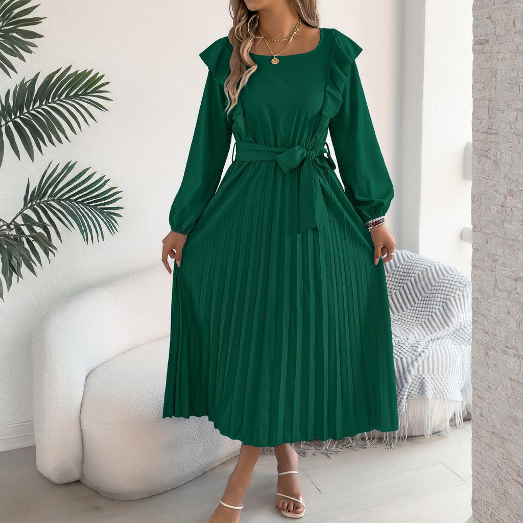 Dámské jednobarevné módní šaty s klopou a dlouhým rukávem