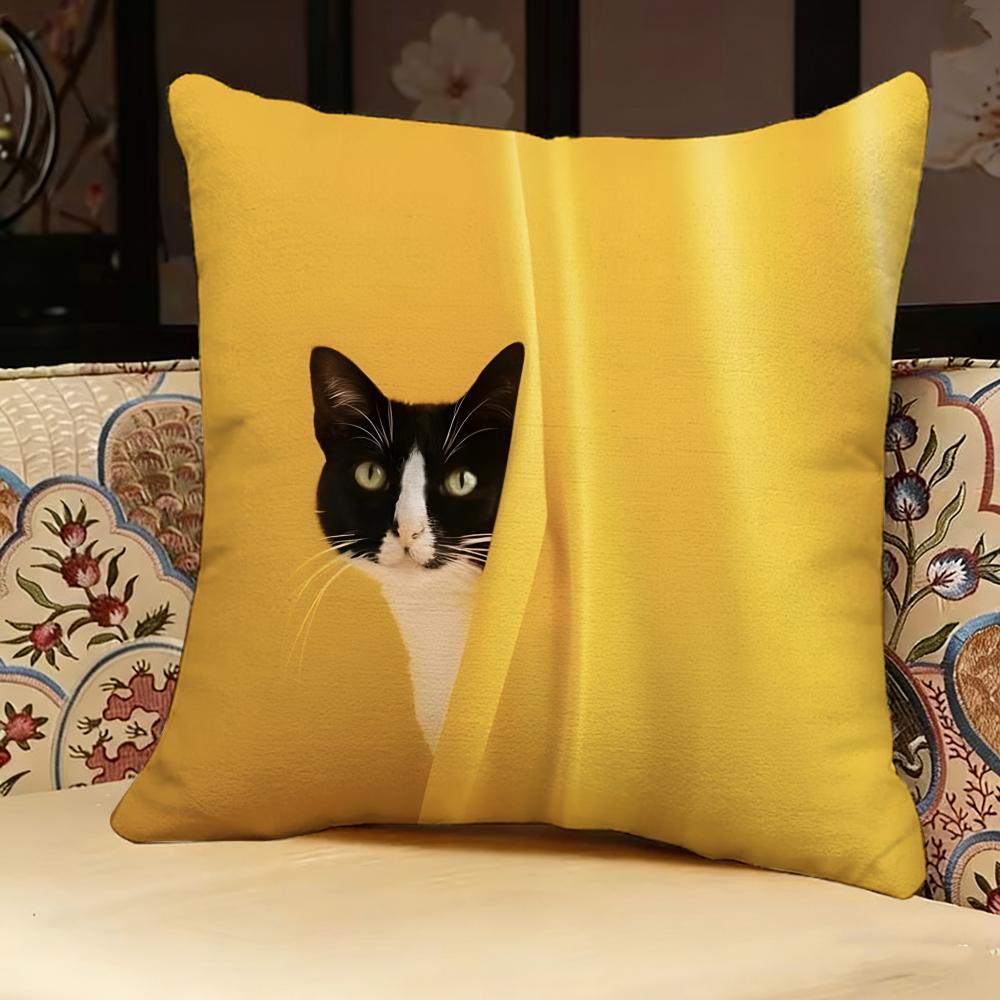 Black Cat Yellow Pillow Case Pillowcase, Double-sided Printed, Sofa Cushion, Bedroom Headboard Pillow