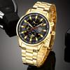 3PCS Men Fashion Sports Watches Luxury Gold Stainless Steel Wrist Watch for Mens Business Wristwatch Bracelet Necklace Set