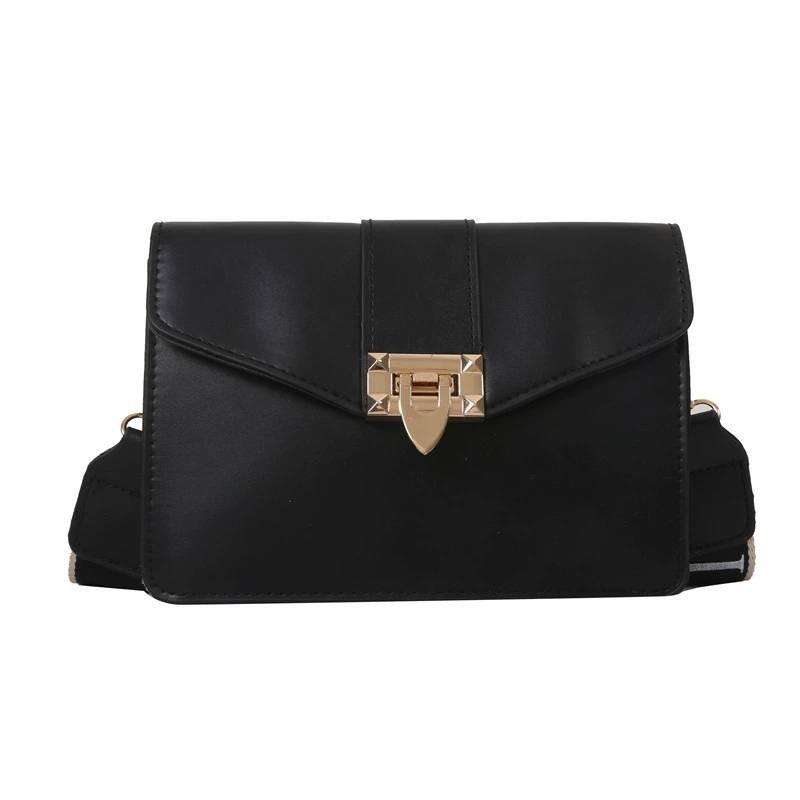 Color Solid Simple Gold Buckle Decoration Women Single Shoulder Square Bag