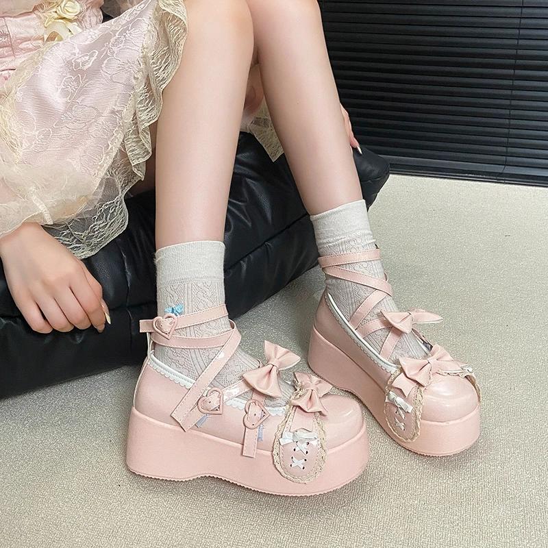 Sweet Bow Lolita Women Shoes Platform High Heels Shoes Woman Black Single Shoes For Women