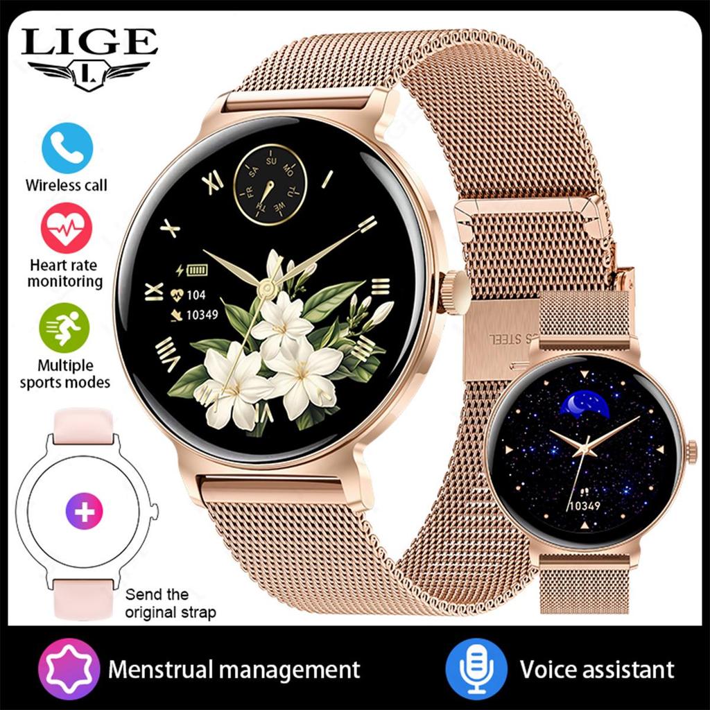 LIGE Damski Smartwatch Połączenia Bluetooth Monitorowanie Zdrowia Wodoodporny Sportowy Smart Bransoletka Prezent dla Dziewczyny