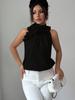 Top da Donna alla Moda con Fascino, Scollo a Petalo, Sulla Spalla, Vestibilità Aderente, Senza Maniche, Colore Unito