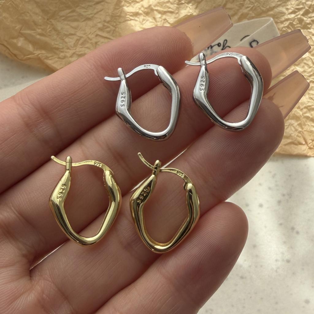 925 Sterling Silver Vintage Earrings For Women Trendy Simple Gold Oval Earring Jewelry Prevent Allergy Party Accessories