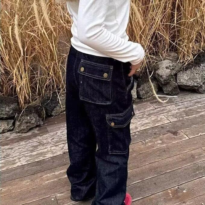 American High Street Jeans Herren Herbst Trendy Brand Ins Lockere Hose mit weitem Bein und geradem Bein Micro-Schlaghose