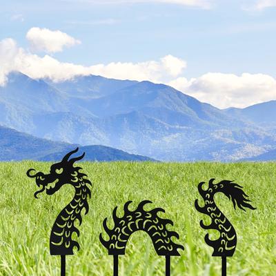 Set of 3 Stunning Metal Dragon Garden Stakes: Decorative Ornaments for Lawn & Patio.Add Charm To Your Outdoor Spaces.