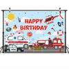 Fire Truck Background Cartoon Helicopter Emergency Rescue Backdrop Boy Firefighter Fire Truck Kids Birthday Decor