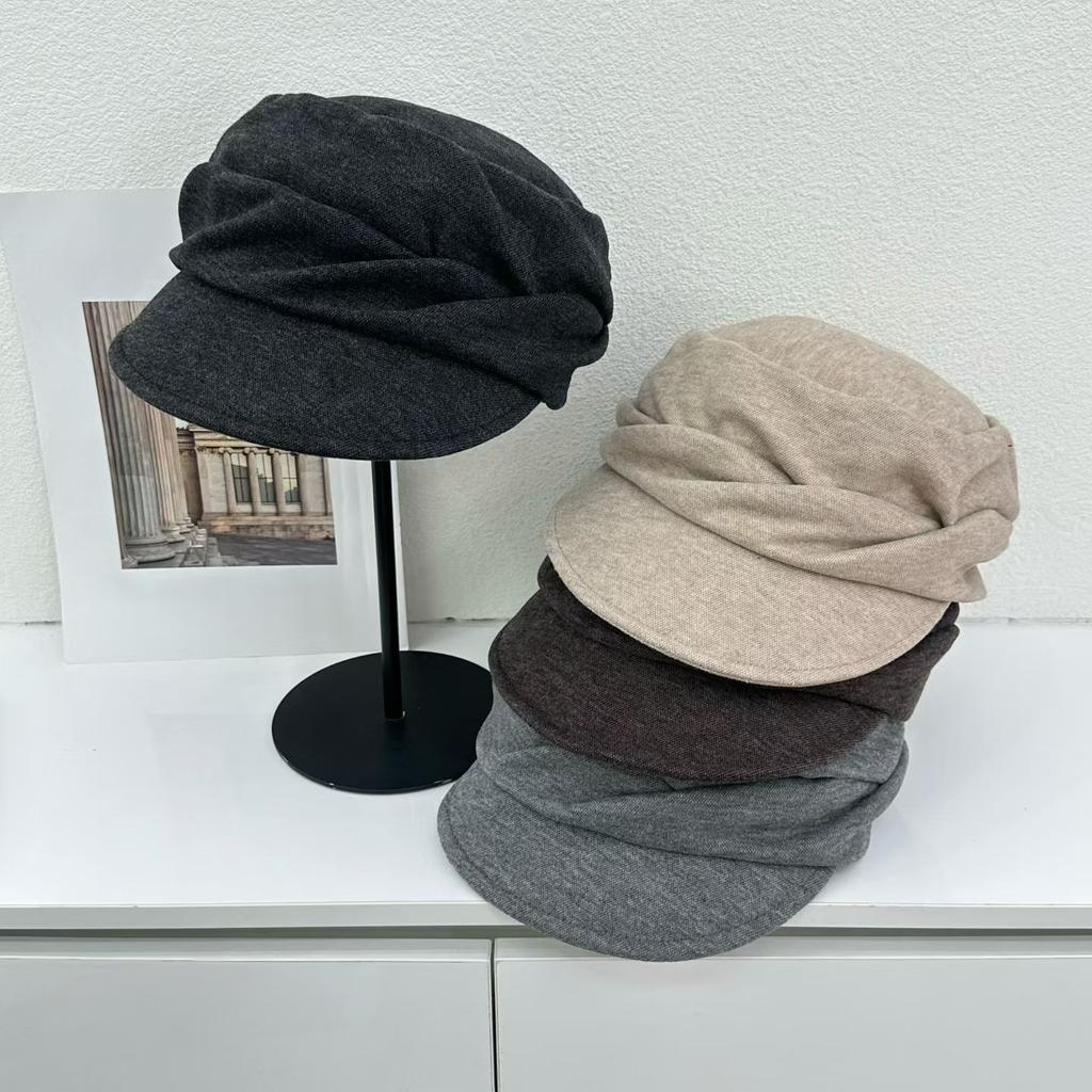 Retro Pleated Solid Color Beret Women's Spring and Summer Thin Fashion Big Head Circumference Showing Face Small Painter Newsboy Hat