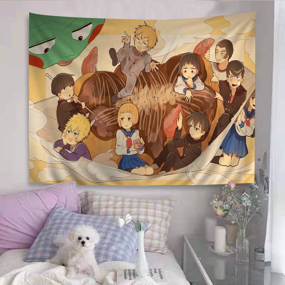 Mob Psycho Anime Tapestry Hippie Flower Wall Carpets Dorm Decor Wall Hanging Home Decor