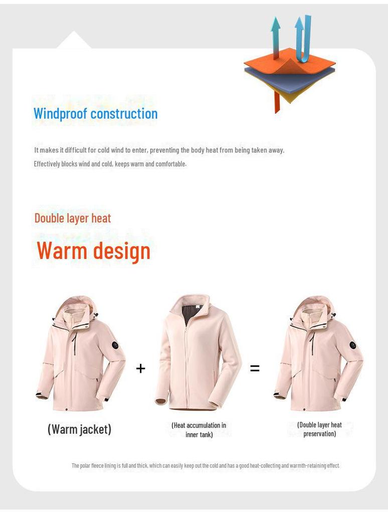 Dames Drie-in-Eén Winddichte Warme Grafeen Ski Jas met Fleece Voering