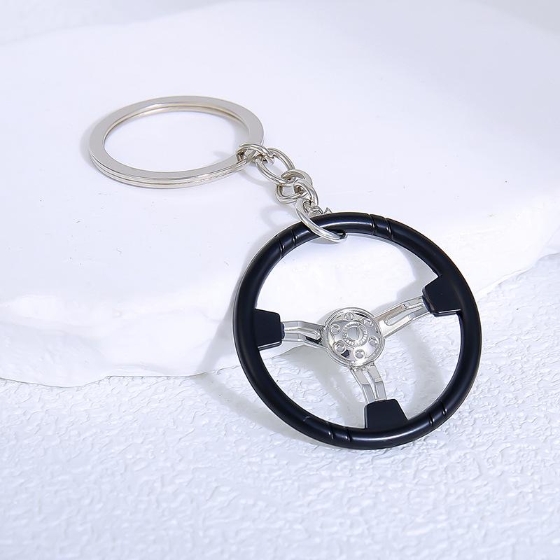 Mini Steering Wheel Keychain Bright Metallic Finish Wear Proof Key Pendant for Boyfriends Birthday Surprise Gift
