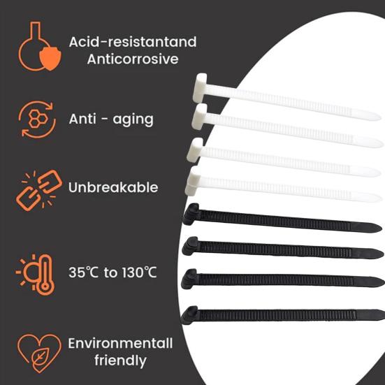Heavy Duty Nylon Zip Ties Self-Locking Cable Ties for Automotive Repair Multi-Purpose Fasteners for Home & Outdoor Use