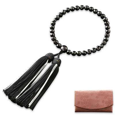 Kyoto Butsudan Hayashi Women's Prayer Beads, Pure Silk with Two-Tone Tassel and Black Onyx Cut Glass [Onyx] [Prayer Beads Bag Set] W-046, Kyoto,
