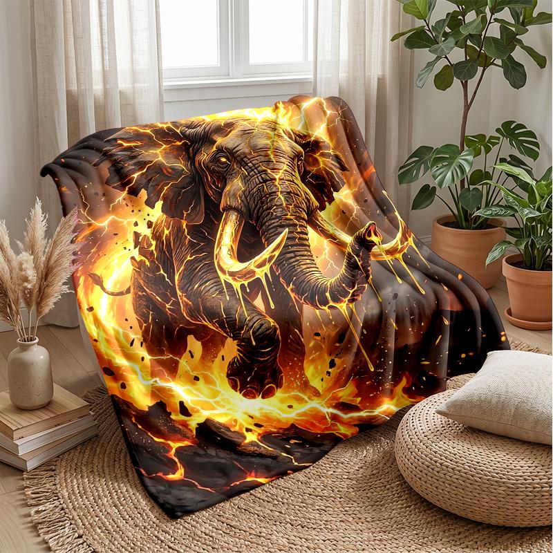 Fire vs Water Elephants Theme blanket Lightweight Warm Flannel Blanket Decorative Throw Blanket for Home Decoration