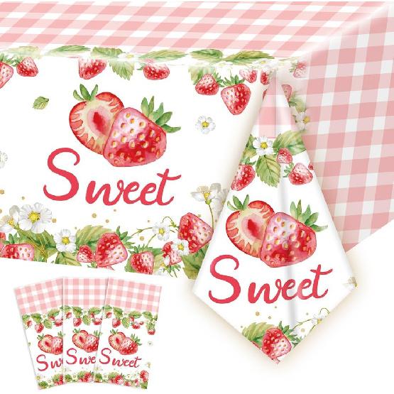 3 Pack Strawberry Tablecloths Strawberry Theme Party Table Cloth Decorations Strawberry Berry First Birthday Plastic Table Cover for Birthday & Baby